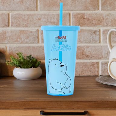 Vaso de  Plastico We Bare Bears con Pitillo Ice Bear Azul