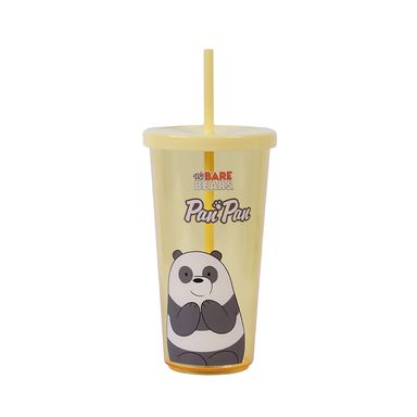 Vaso de  Plastico We Bare Bears con Pitillo Panda Amarillo