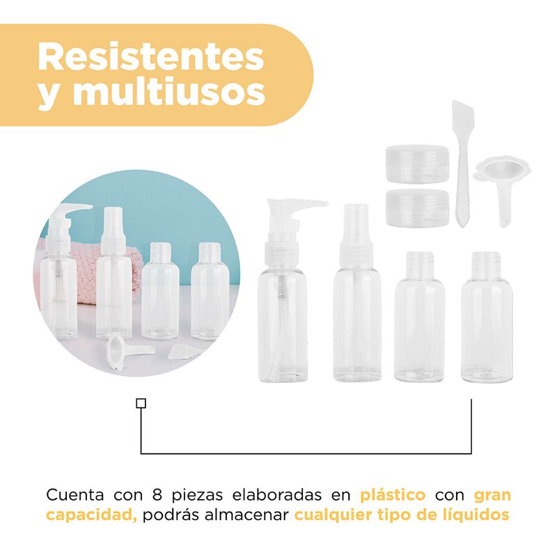 Kit de botellas para viaje + bolsa transparente