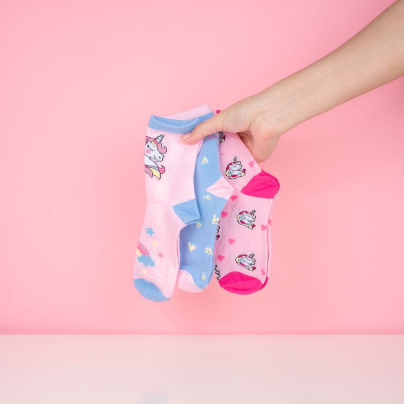 Medias Infantiles Miniso Unicornios 3 Pares Edad 7 A 9 Rosa y Azul