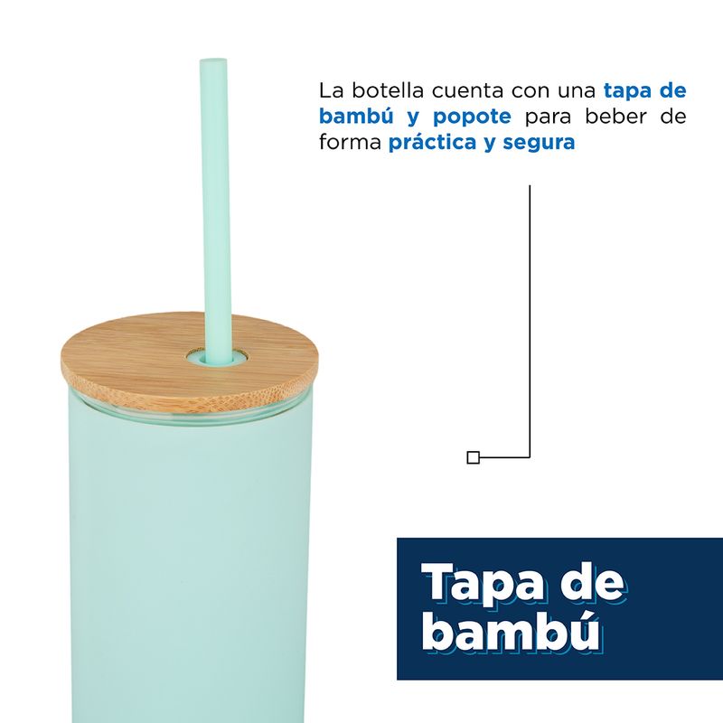 Vaso de Vidrio Con tapa de bambu y Popote
