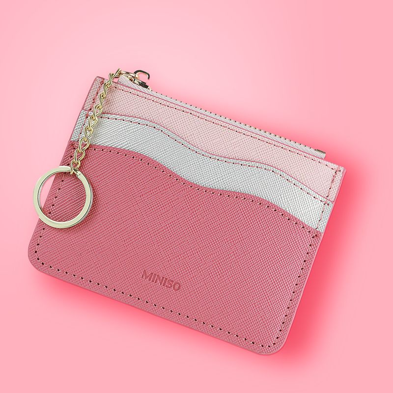 Tarjetero-con-Llavero-Miniso-Tricolor-con-Ondas-Rosa-3-18143
