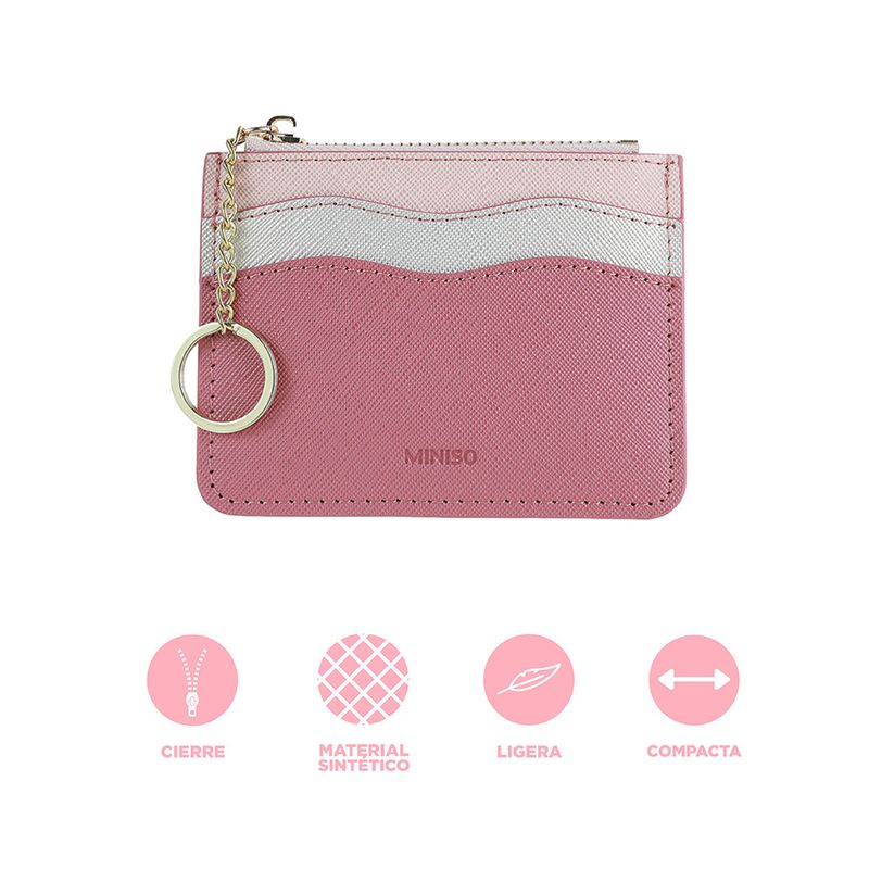 Tarjetero-con-Llavero-Miniso-Tricolor-con-Ondas-Rosa-4-18143