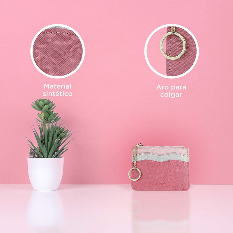 Tarjetero-con-Llavero-Miniso-Tricolor-con-Ondas-Rosa-6-18143
