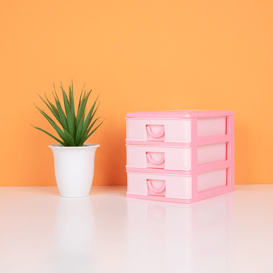Organizador de Plastico Bicolor con 3 Cajones Rosa