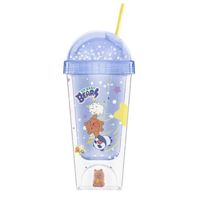 Vaso de Plastico Colección Osos Escandalosos de Pared Doble con Pitillo Bebé Pardo 300 Ml Azul