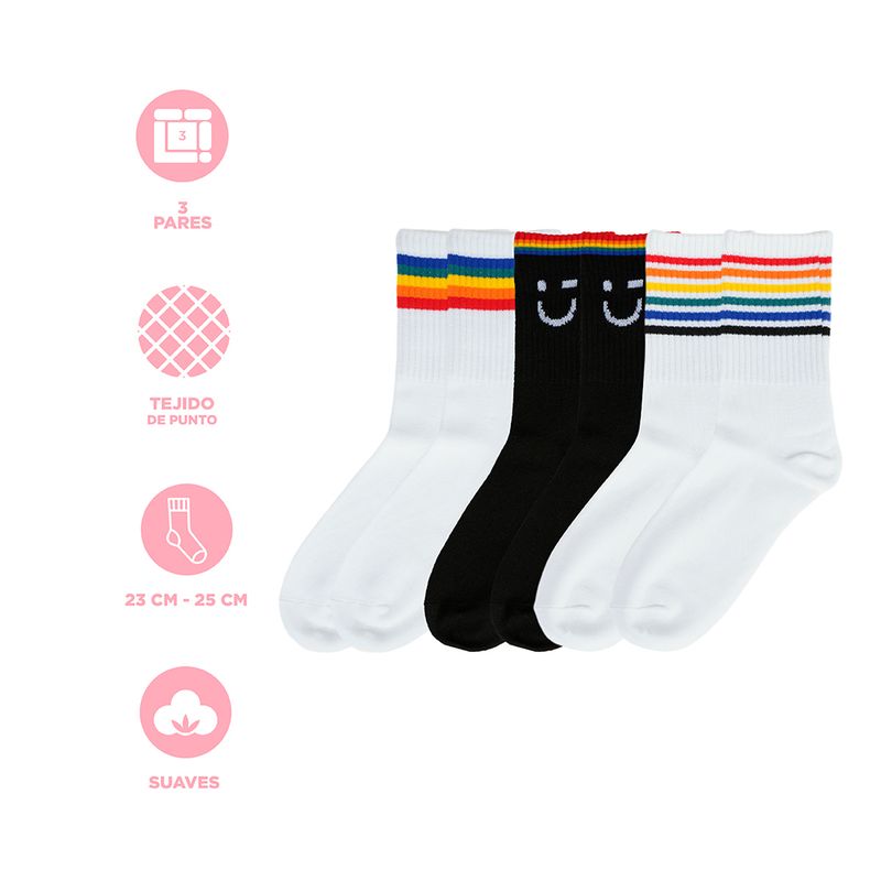 Medias-para-Mujer-Miniso-Serie-Arcoiris-3-Pares-Rayas