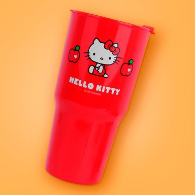 Vaso de Plastico con Tapa Abatible de la Coleccion Hello Kitty Apple Sanrio Rojo