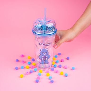 Vaso de Plastico Colección Care Bears de Doble Pared con pitillo 480 Ml Azul