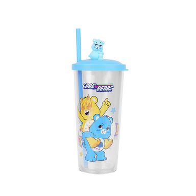 Vaso de Plastico de la Colección Care Bears 550 Ml Azul con pitillo