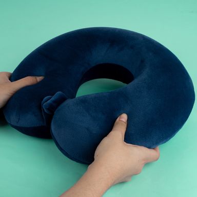 Almohada de Viaje Viscoelastica para El Cuello Con Gancho Azul Marino