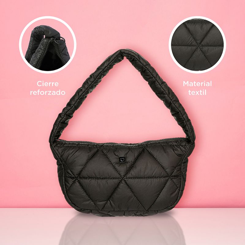 Bolso Hobo Acolchado Triangulos Serie Miniso Negro