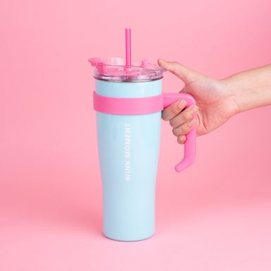 Vaso de Acero con Pitillo Menta y Rosa 1600 Ml
