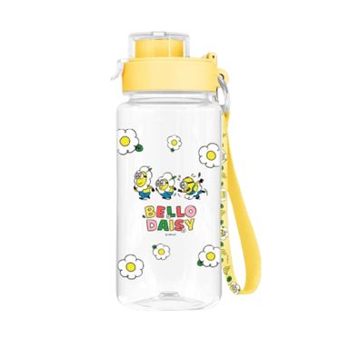 Botella de Plastico de 640 Ml con Tapa y Correa de la Serie Daisy Minions Amarillo