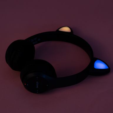 Audifonos Inalambrico  con Luz Led Forma Orejas de Gato Modelo 23Bf06 Negro