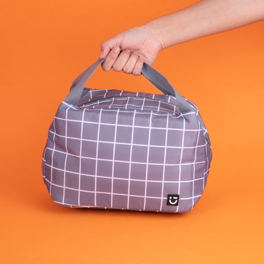 Lonchera con Formas Geometricas Cuadros Gris Serie Miniso