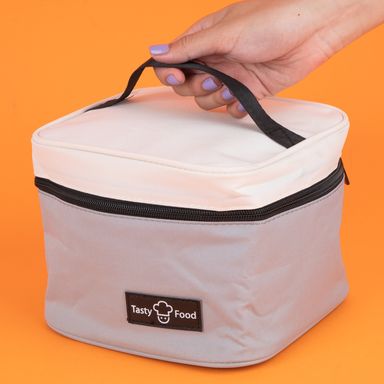 Lonchera Miniso  Serie Mousse Cuadrada Gris y Blanco