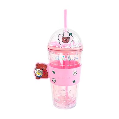 Vaso Plastico con Pitillo y Funda 420 Ml  Serie Minions Daisy Rosa