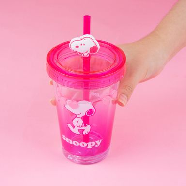 Vaso de Plástico de Doble Pared 320 Ml  Serie Snoopy Rosa