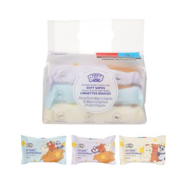 Set de 3 paquetes de Toallitas Suaves de 20 Und  Serie  We Bare Bears