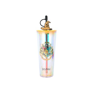 Vaso de Plastico de 800 Ml con Doble Pared y Pitillo Serie Harry Potter Dorado