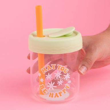 Vaso de Vidrio de 350 Ml con Tapa de Silicona Verde