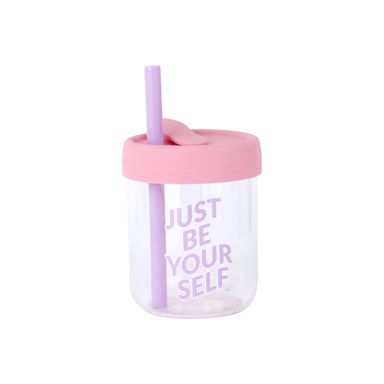 Vaso de Vidrio de 350 Ml con Tapa de Silicona Rosa