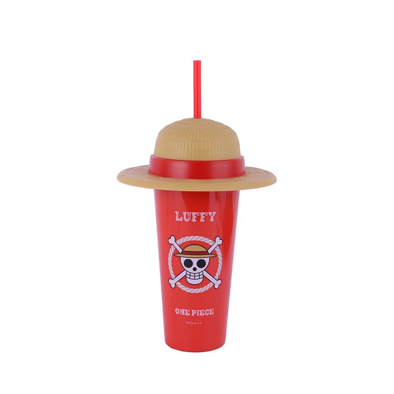 Vaso-de-Plastico-de-640-Ml-con-Pitillo-y-Sombrero-Serie-One-Piece-Rojo-1-23056