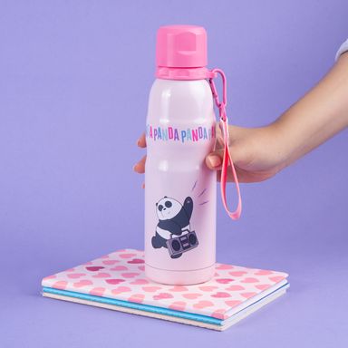 Botella de 500Ml con Correa  Serie Wbb Panda Rosa