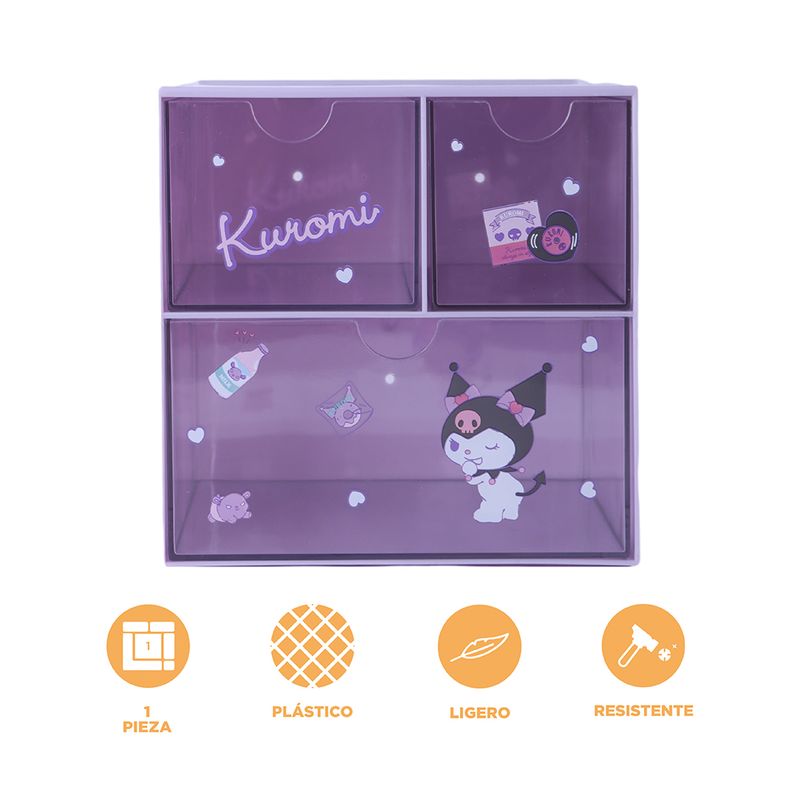 Organizador-Plastico-de-3-Cajones-con-Personajes-de-Sanrio-Kuromi-Morado-4-23797