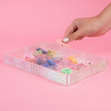 Organizador Plastico de Maquillaje Apilable Serie Holografica con 6 Compartimentos
