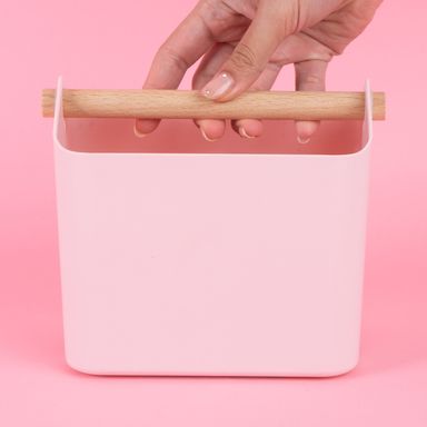 Organizador Plastico de Cesta Apilable Mori Girl con Mango de Madera S Rosa