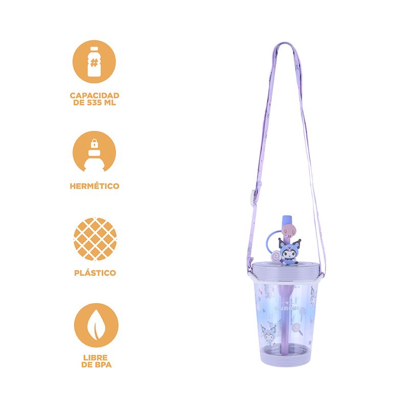 Vaso-Plastico-con-Correa-para-el-Hombro-de-535-Ml-Serie-Sanrio-Kuromi-Morado-4-24042