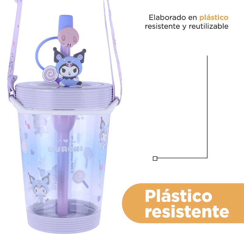 Vaso-Plastico-con-Correa-para-el-Hombro-de-535-Ml-Serie-Sanrio-Kuromi-Morado-7-24042