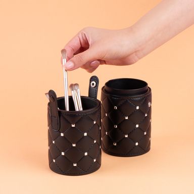 Organizador Plastico para Brochas de Maquillaje con Patron de Diamantes L Negro