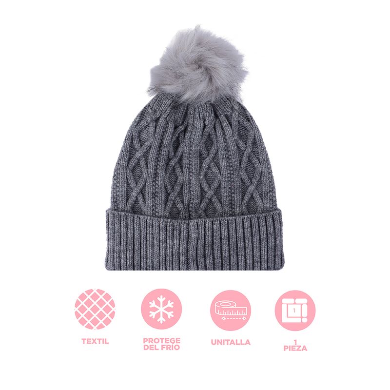 Gorro-Tejido-Trenzado-con-Borla-Serie-Miniso-Gris-3-24072
