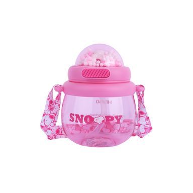 Vaso Plastico con Correa para el Hombro y pitillo de 800 Ml Serie Snoopy Rosa