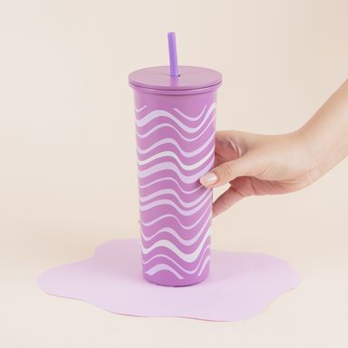 Vaso de Acero con Pitillo 800 Ml Olas Rosa