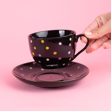 Taza Ceramica con Posavasos 240 Ml Serie Dots Negro