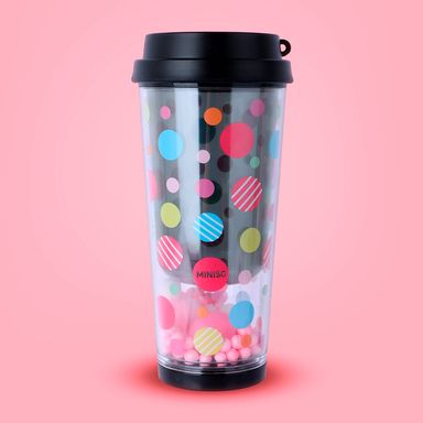 Vaso Plastico de Doble Pared 450 Ml Serie Dots Negro
