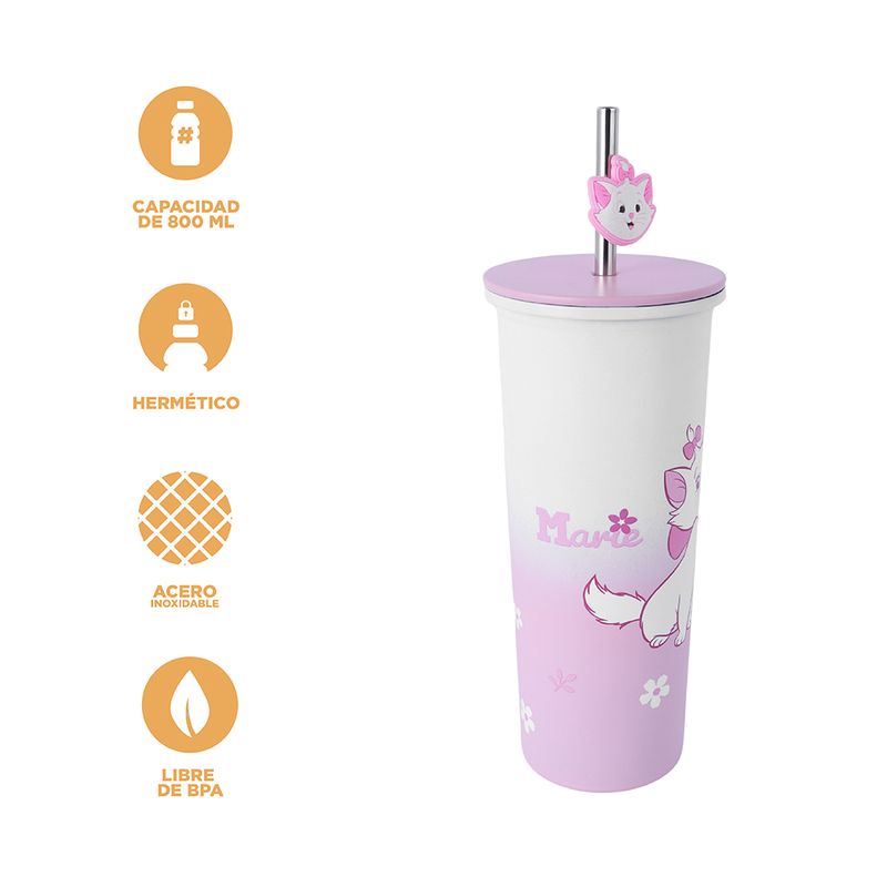 Vaso-de-Acero-Inoxidable-con-Pitillo-800Ml-Serie-Disney-Marie-4-24265