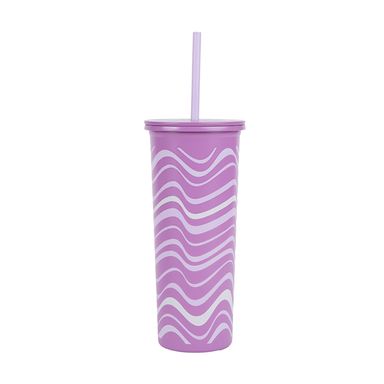 Vaso de Acero con Pitillo 800 Ml Olas Rosa