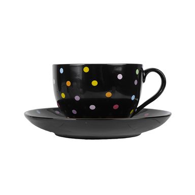 Taza Ceramica con Posavasos 240 Ml Serie Dots Negro