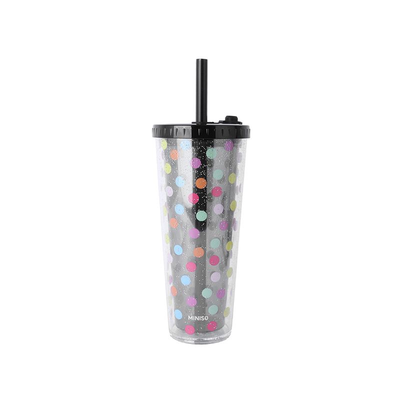 Vaso-Plastico-de-Doble-Pared-con-Pitillo-720-Ml-Serie-Dots-Negro-1-24236