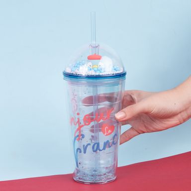 Vaso Plastico con Pitillo de 600 Ml Serie Mini Family
