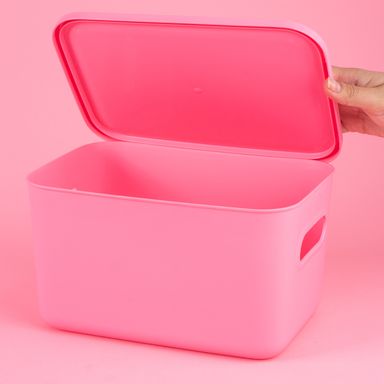 Organizador Plastico de Almacenamiento con Tapa Serie Rainbow L Rosa