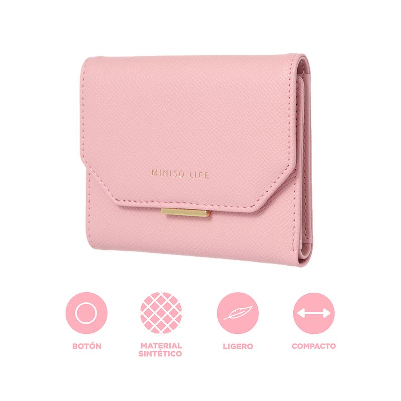 Cartera-Corta-para-Mujer-Basica-Tipo-Piel-Granulada-Serie-Miniso-Rosa-3-24745