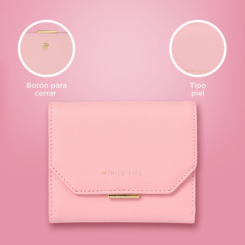 Cartera-Corta-para-Mujer-Basica-Tipo-Piel-Granulada-Serie-Miniso-Rosa-5-24745