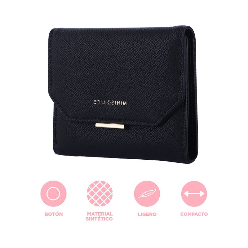 Cartera-Corta-para-Mujer-Basica-Tipo-Piel-Granulada-Serie-Miniso-Negro-3-24746