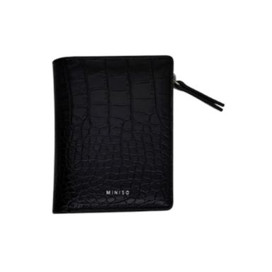 Cartera Corta con Cierre para Mujer Tipo Piel Cocodrilo Glossy Negro